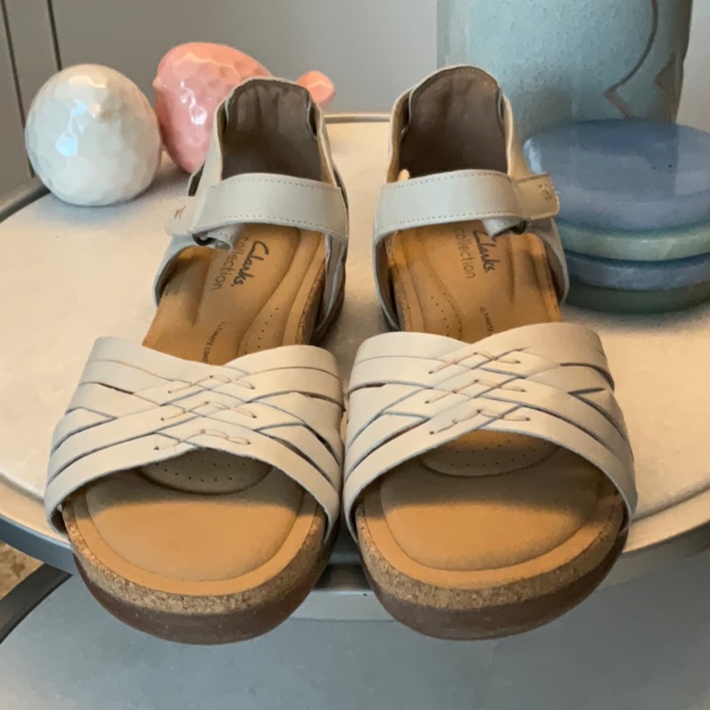 Clarks Collection Leather Sandals Roseville Cove White Cream 8.5M - Picture 2 of 6